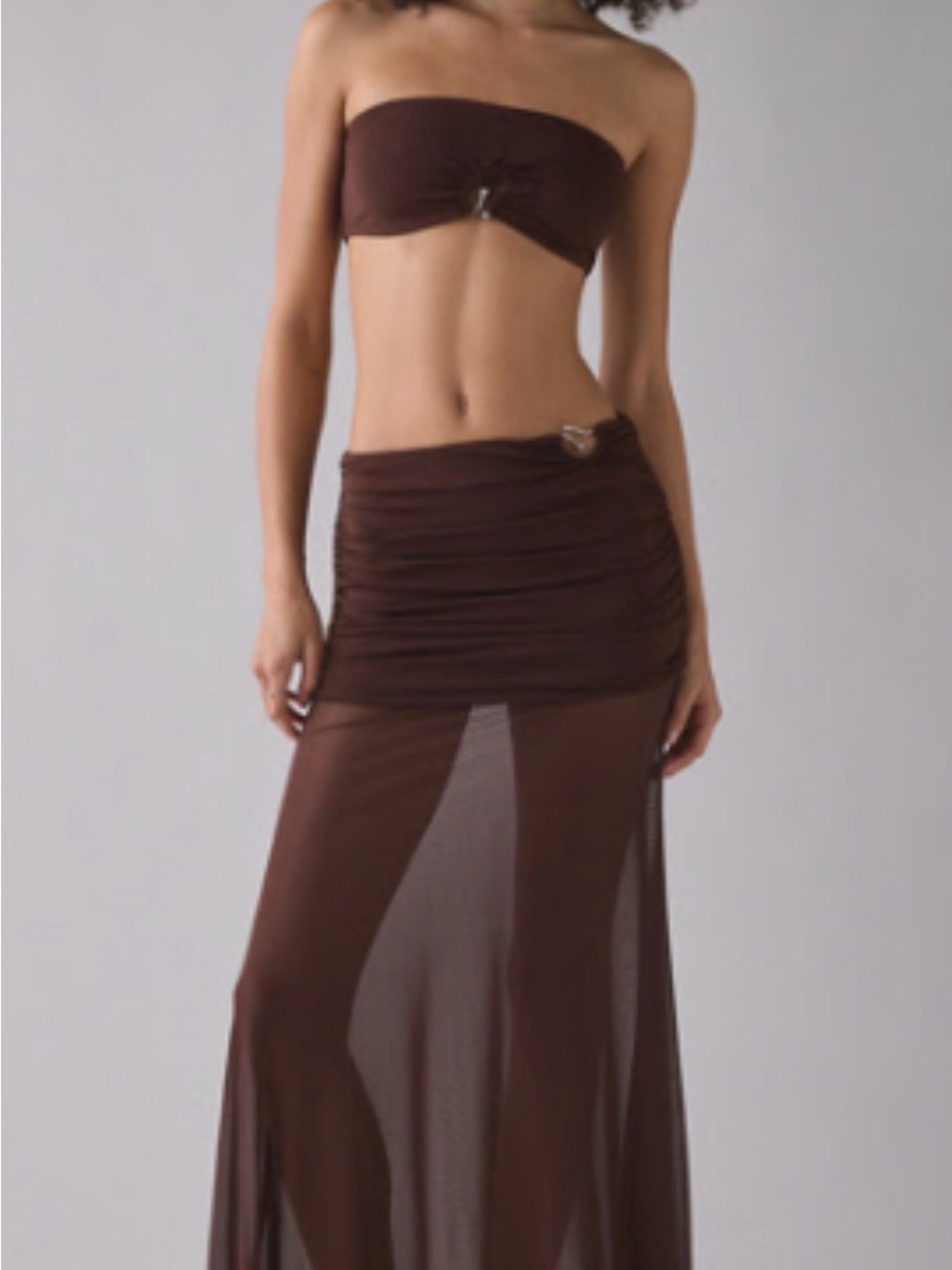 Urban Outfitters Brown Sheer Maxi Skirt with Side Ring